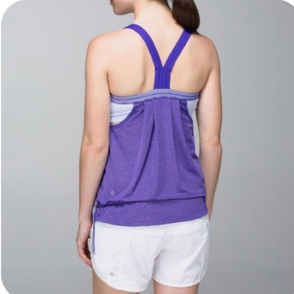 Lululemon “Less Rest” Heathered Purple Tank with Striped Sports Bra - Picture 2 of 9